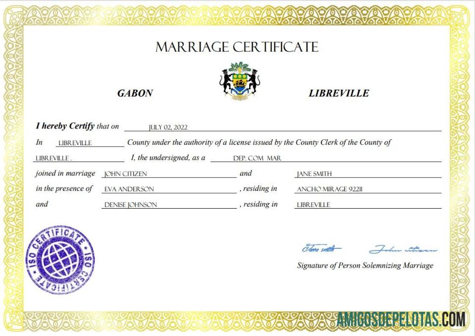 Para baixar modelo Word e PDF de certidão de casamento do Gabão